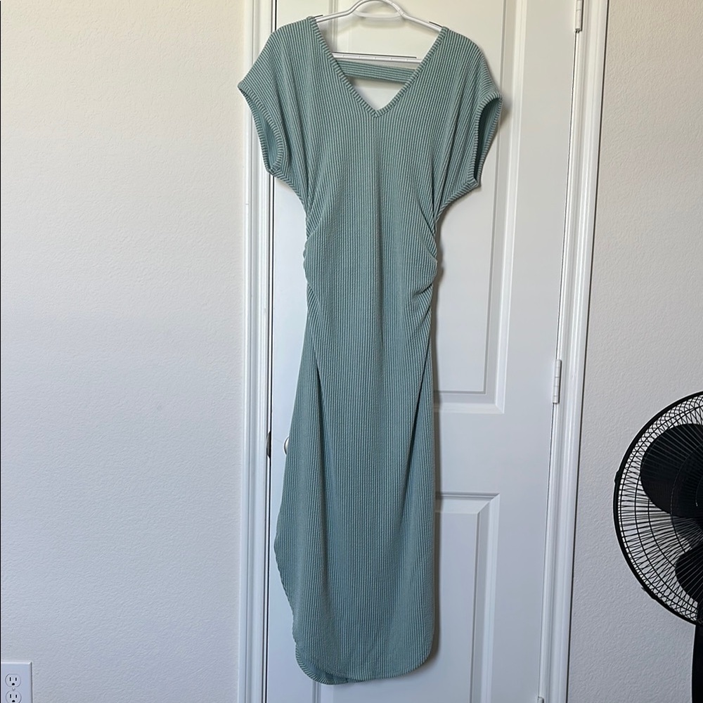 Vanilla Bay Ribbed Muted Sage Green Maternity Dress